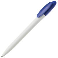 Ручка шариковая BAY, белый корпус/синий клип, непрозрачный пластик