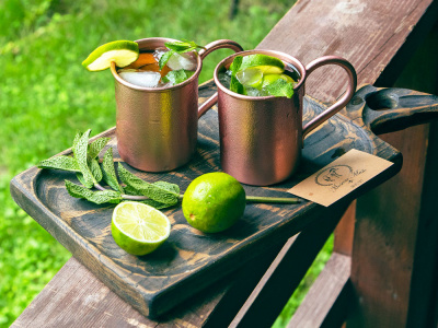 Набор кружек для коктейля с рецептом Moscow mule