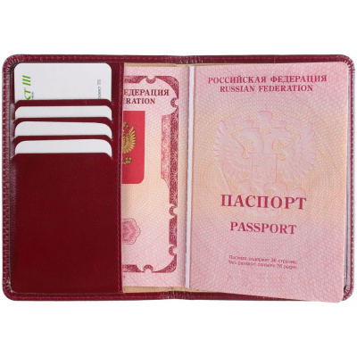 Обложка для паспорта Signature, бордовая с бежевым